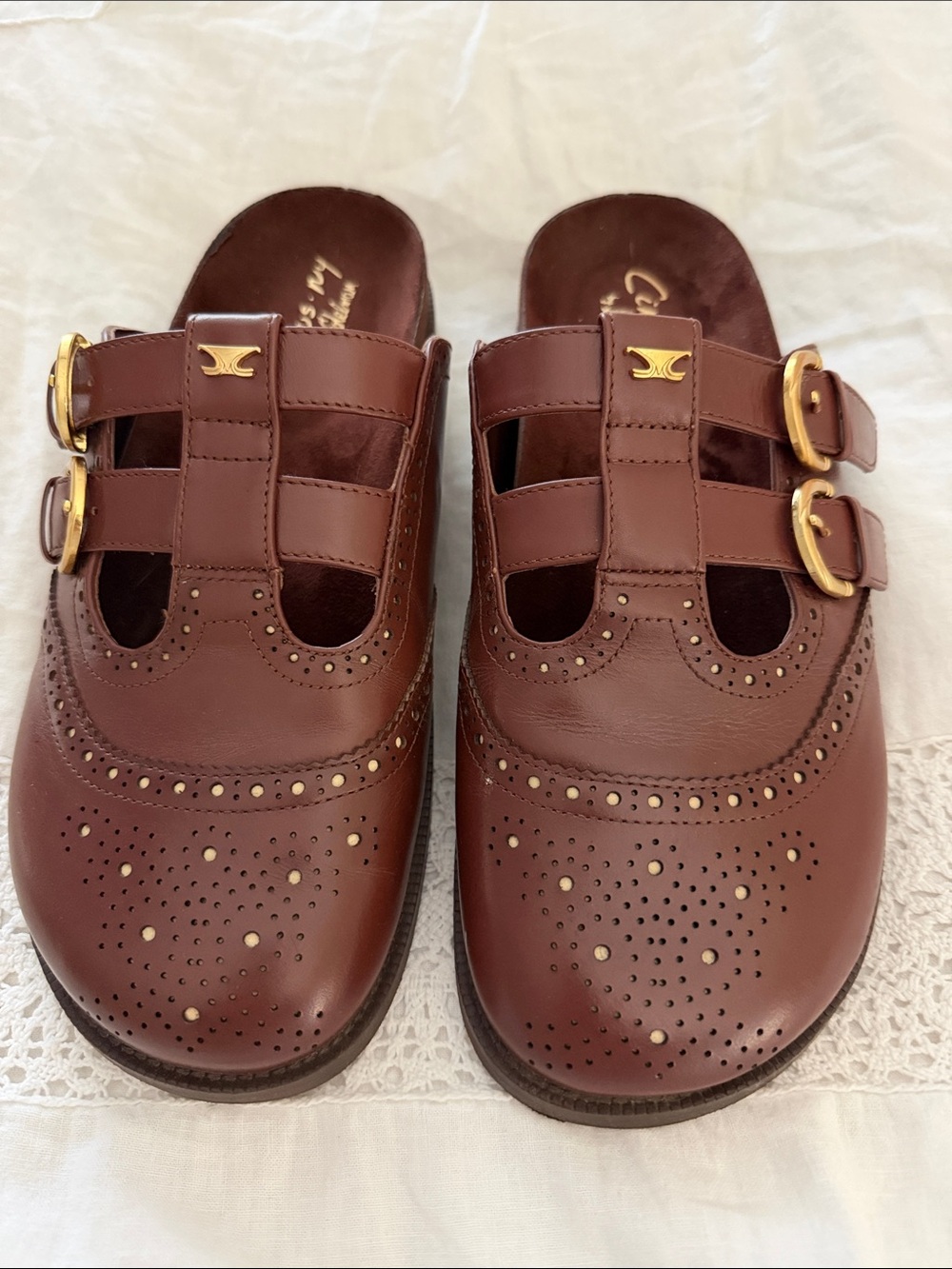 Circus by Sam Edelman Brown Leather Double-Buckle Clog Mules